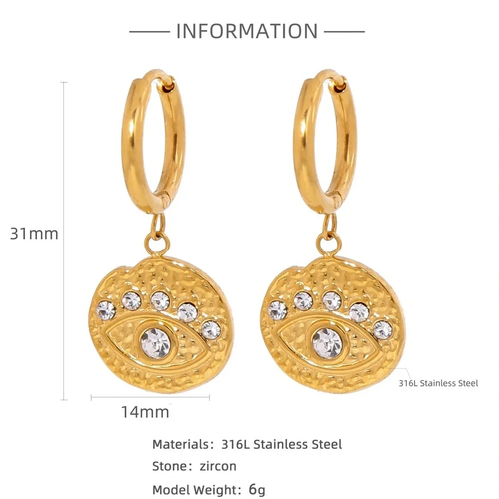 Waterproof Gold Evil Eyes Earrings*Hoop Drop Earrings* - Picture 3 of 3